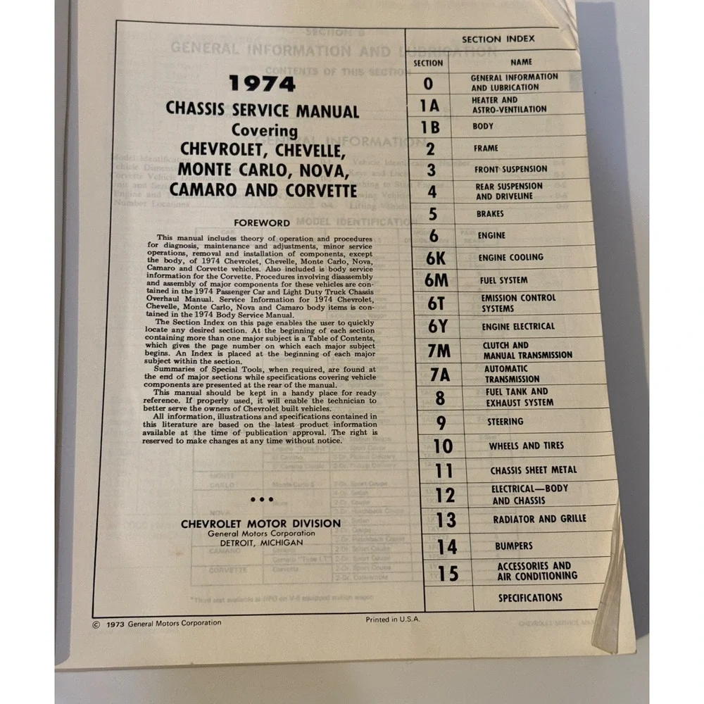 🚗 1974 Chevrolet Service Manual Camaro Chevelle Nova Corvette Monte Carlo